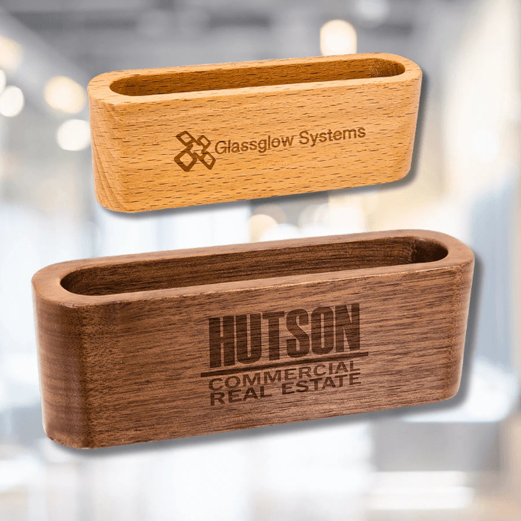 4 1/2" Personalized Wood Business Card Holder