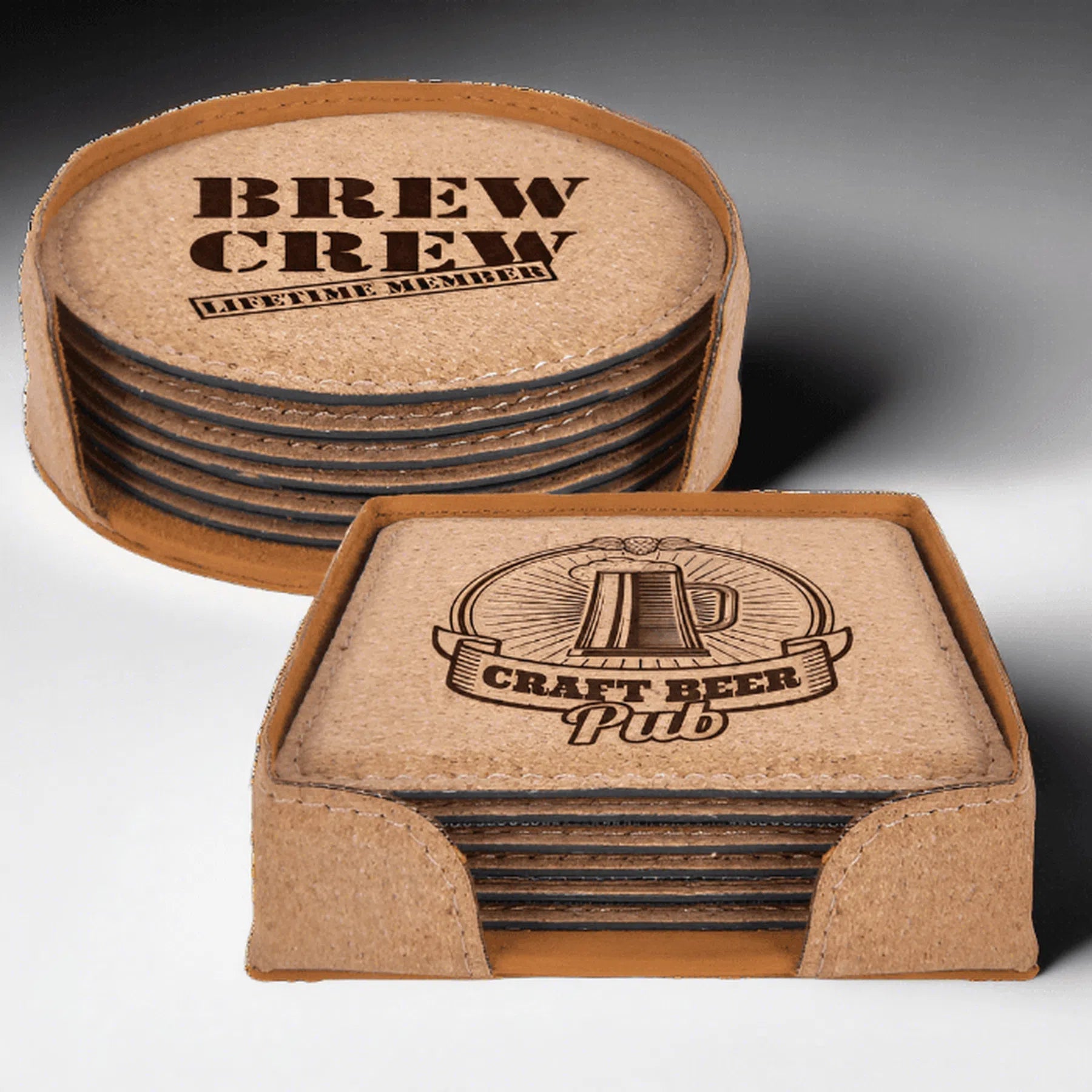 4" Personalized Cork Coaster Sets (Round and Square)