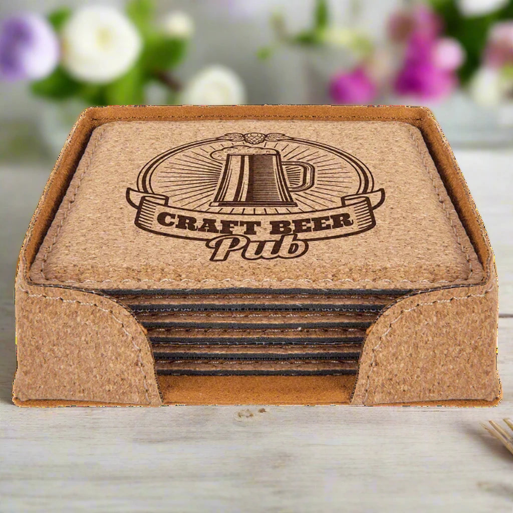 4" Personalized Cork Coaster Sets (Round and Square) - LightForce Laser Engraving, LLC