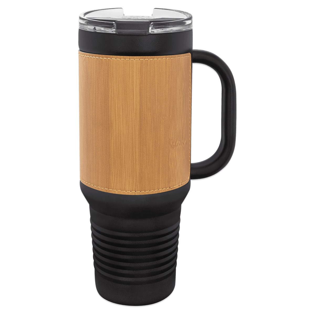 40 oz. Black Powder Coated Travel Mugs with Leatherette Wrap - LightForce Laser Engraving, LLC