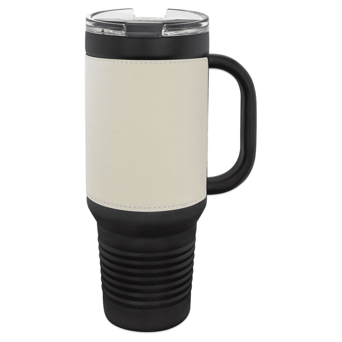 40 oz. Black Powder Coated Travel Mugs with Leatherette Wrap - LightForce Laser Engraving, LLC