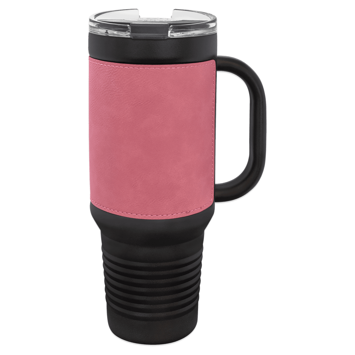 40 oz. Black Powder Coated Travel Mugs with Leatherette Wrap - LightForce Laser Engraving, LLC