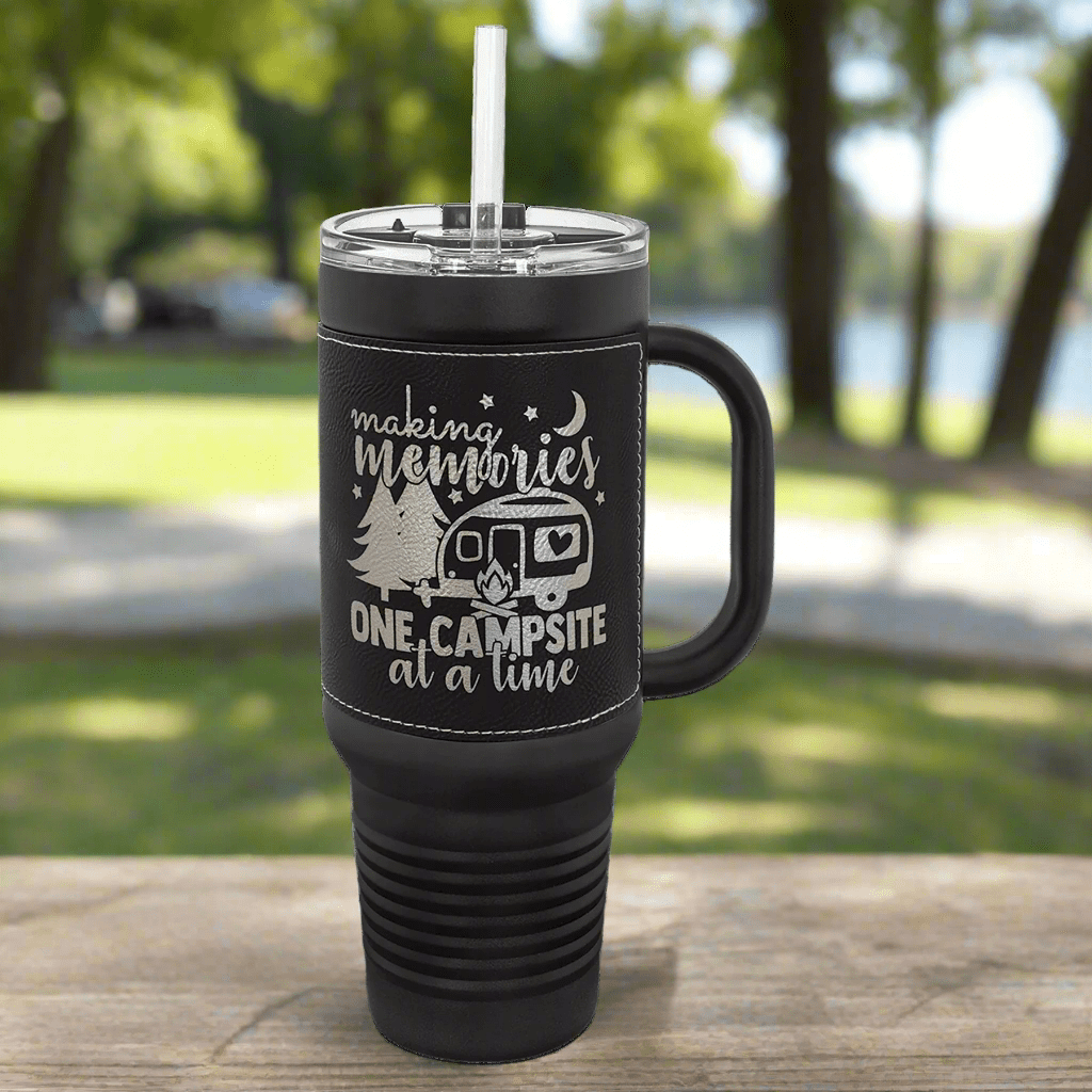 40 oz. Black Powder Coated Travel Mugs with Leatherette Wrap - LightForce Laser Engraving, LLC