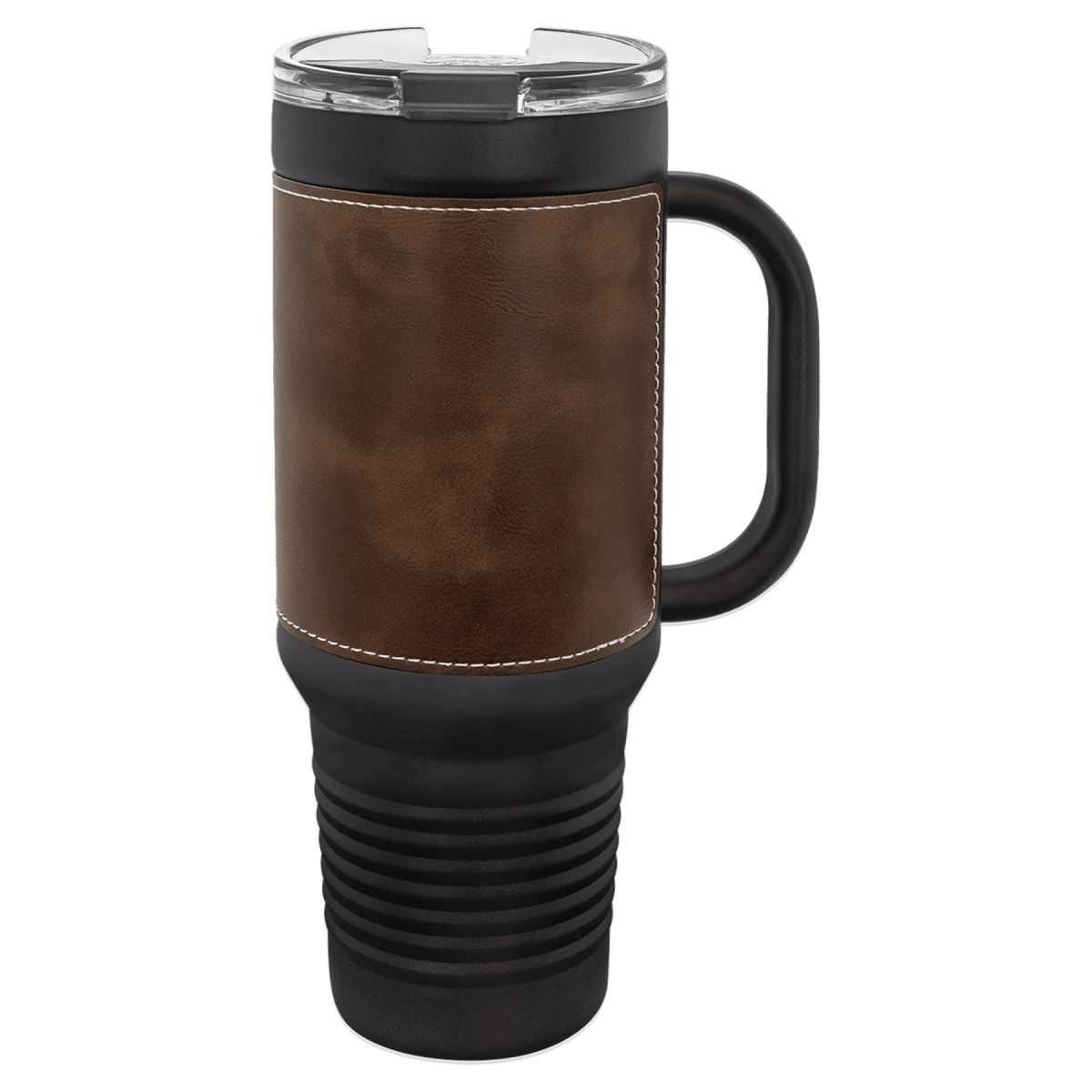 40 oz. Black Powder Coated Travel Mugs with Leatherette Wrap - LightForce Laser Engraving, LLC