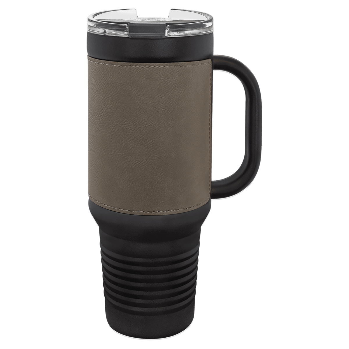 40 oz. Black Powder Coated Travel Mugs with Leatherette Wrap - LightForce Laser Engraving, LLC