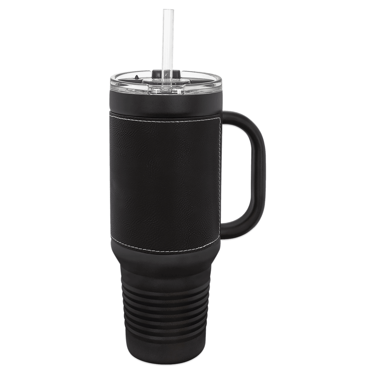 40 oz. Black Powder Coated Travel Mugs with Leatherette Wrap - LightForce Laser Engraving, LLC