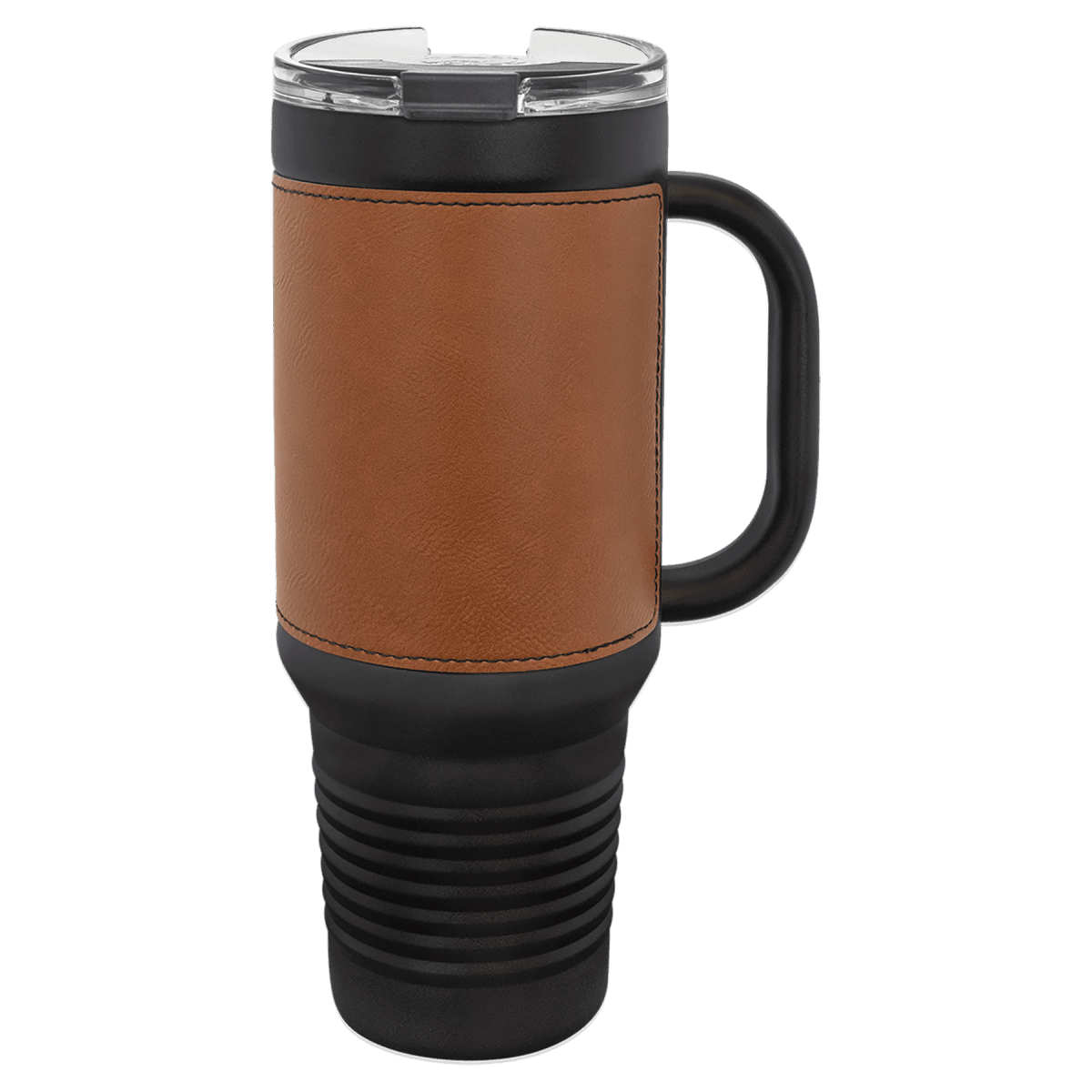 40 oz. Black Powder Coated Travel Mugs with Leatherette Wrap - LightForce Laser Engraving, LLC