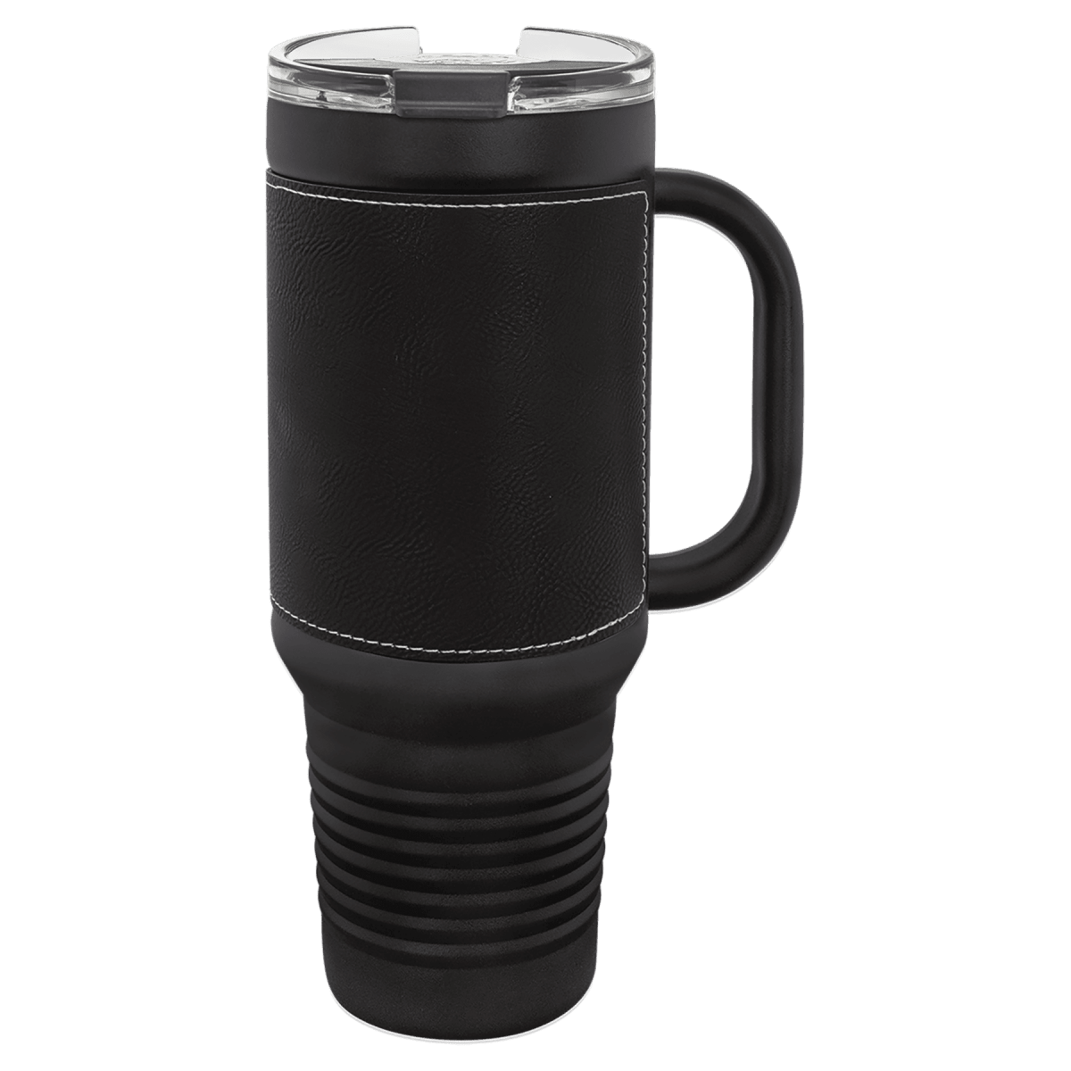 40 oz. Black Powder Coated Travel Mugs with Leatherette Wrap - LightForce Laser Engraving, LLC