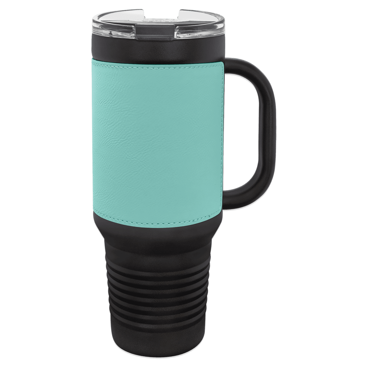 40 oz. Black Powder Coated Travel Mugs with Leatherette Wrap - LightForce Laser Engraving, LLC