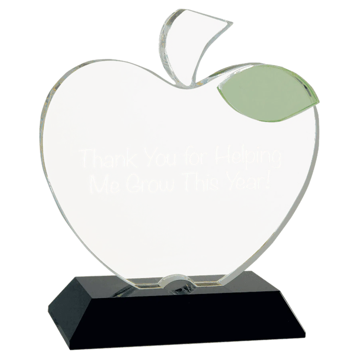 5 1/2" x 6 1/4" Crystal Apple Award on a Black Base - LightForce Laser Engraving, LLC