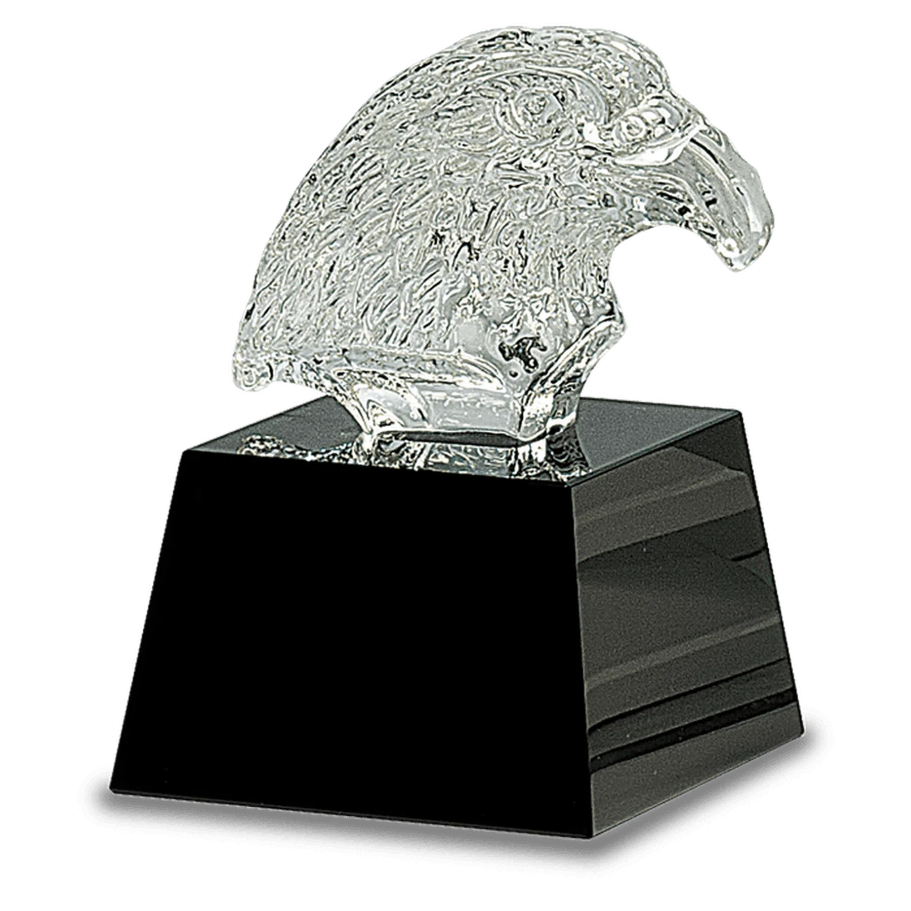 5 3/4" Carved Crystal Eagle Head on Black Pedestal Base