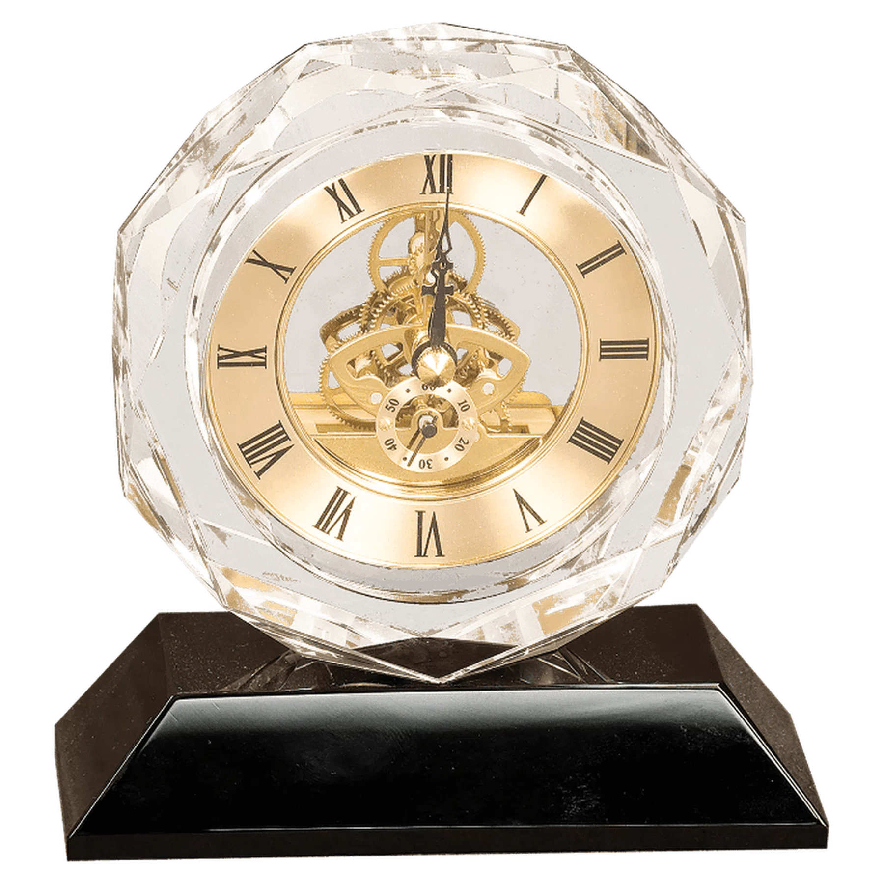 5 3/4" Personalized Crystal Desk Clock on Black Pedestal Base