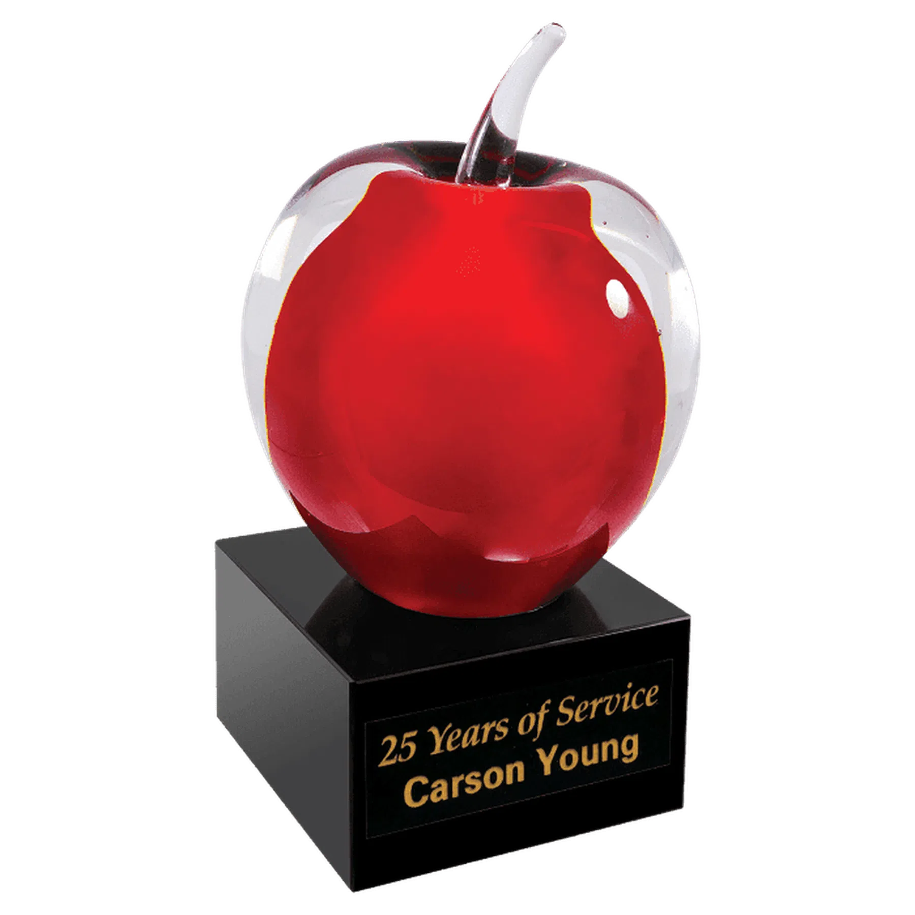5 3/4" Red 3D Art Glass Apple with Black Base