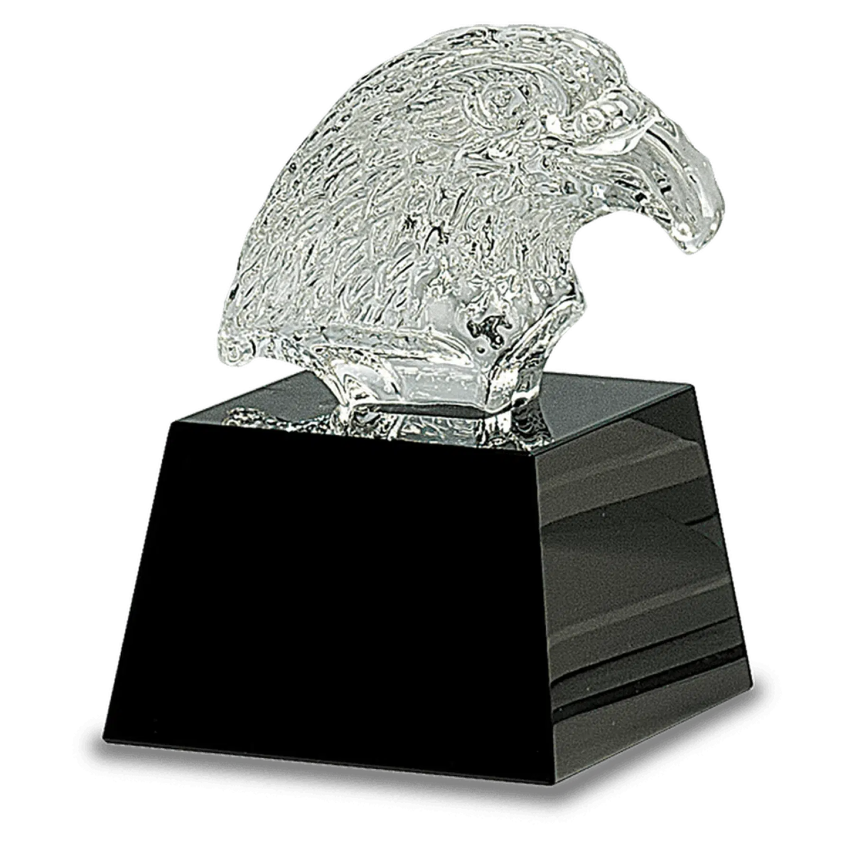 5 3/4" Carved Crystal Eagle Head on Black Pedestal Base - LightForce Laser Engraving, LLC