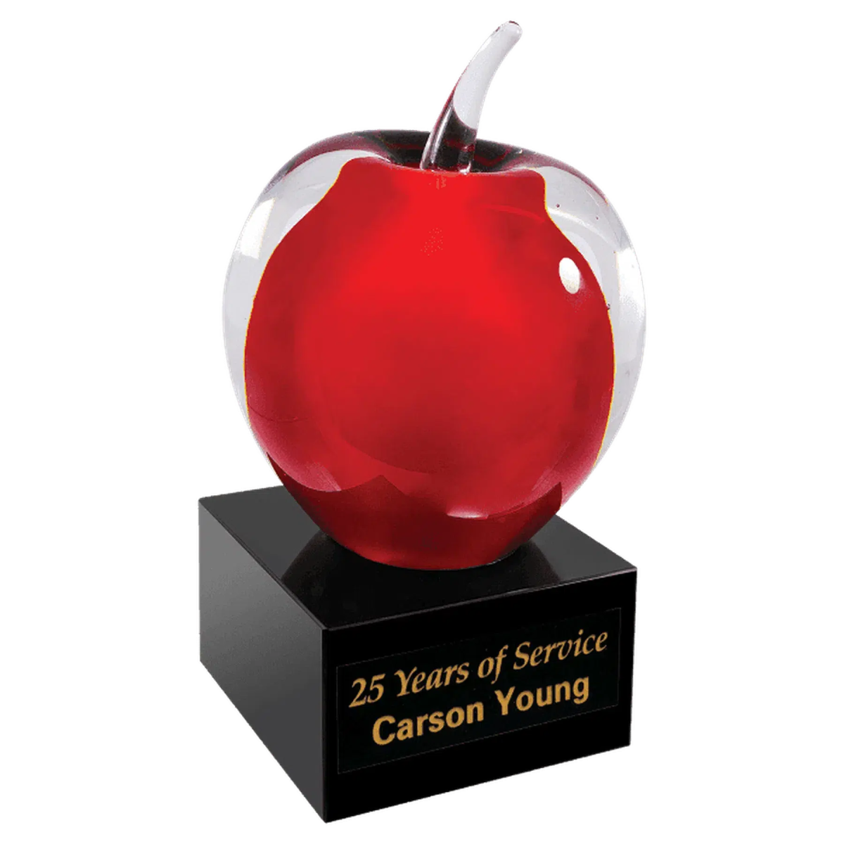 5 3/4" Red 3D Art Glass Apple with Black Base - LightForce Laser Engraving, LLC