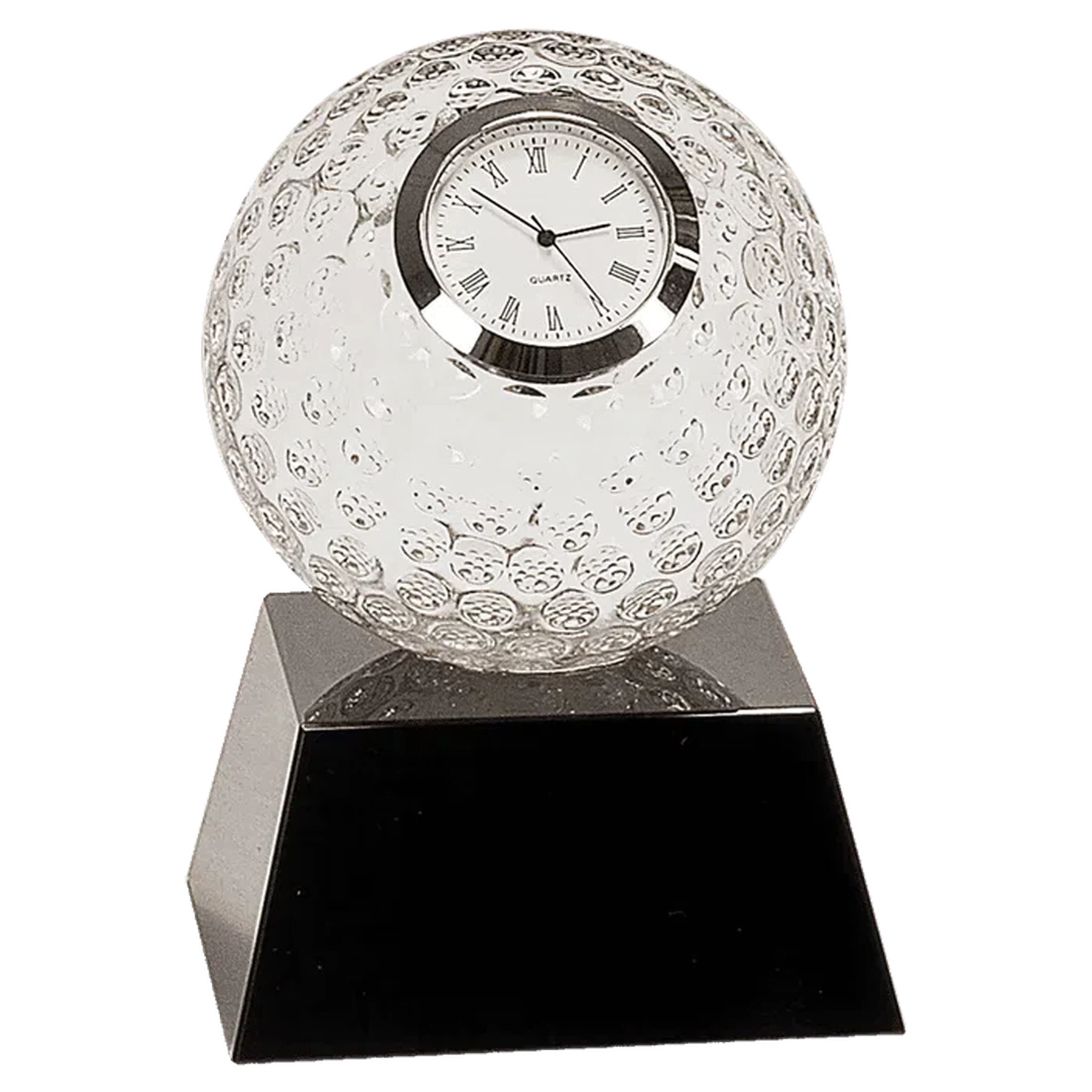 5" Crystal Golf Ball Clock with Black Pedestal Base