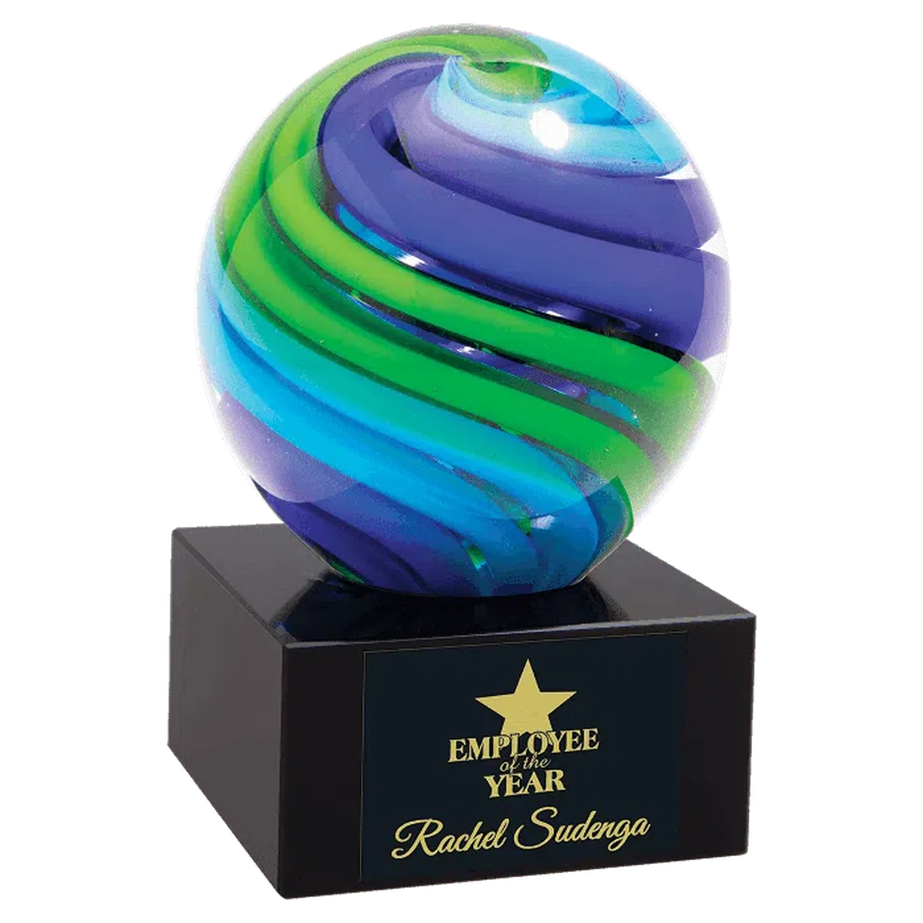 5" Green and Blue Two-Tone Sphere Art Glass Award