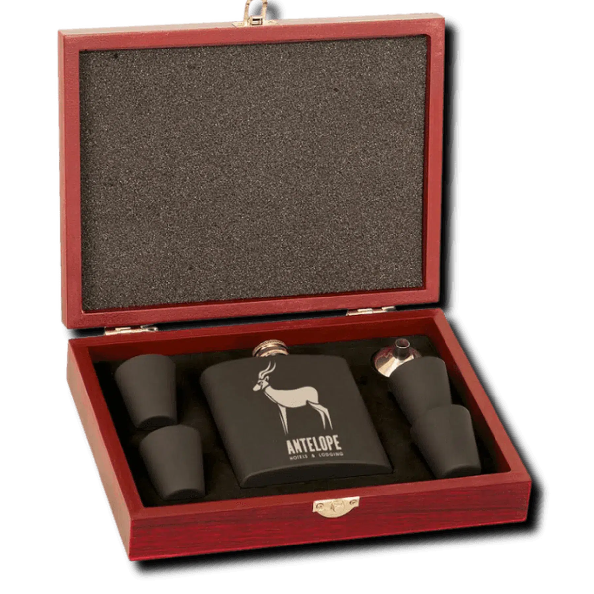 6 oz. Stainless Steel Flask Gift Set with Rosewood Finish Box - LightForce Laser Engraving, LLC