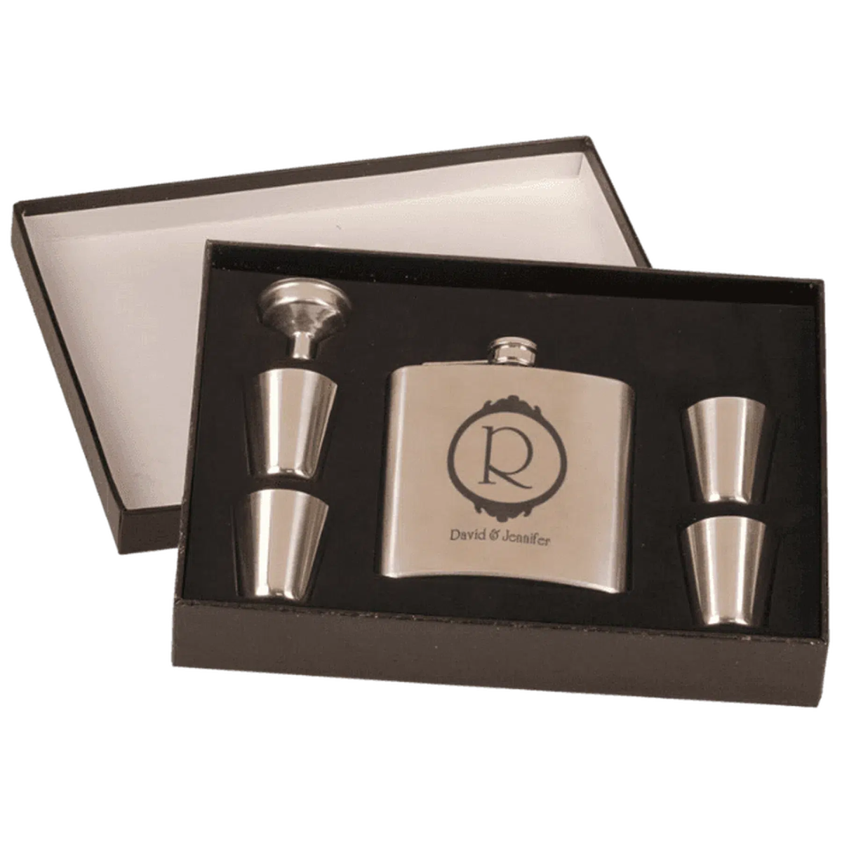 6 oz. Stainless Steel Personalized Flask Set With 4 Shot Glasses - LightForce Laser Engraving, LLC