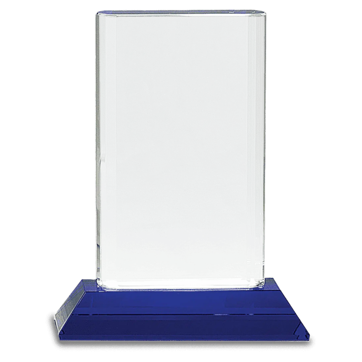 7 3/4" Crystal Cylinder on Blue Pedestal Base - LightForce Laser Engraving, LLC