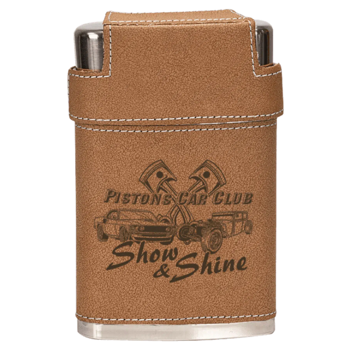 7 oz. Leatherette Wrapped Flask Kit with Lid & 3 Shot Glasses - LightForce Laser Engraving, LLC