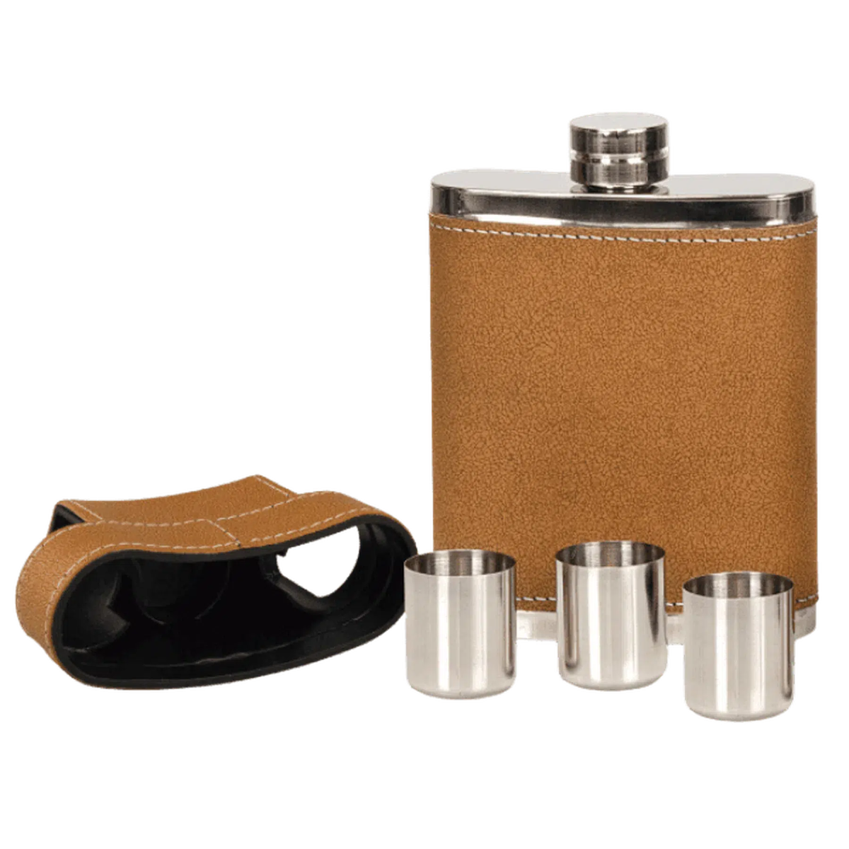 7 oz. Leatherette Wrapped Flask Kit with Lid & 3 Shot Glasses - LightForce Laser Engraving, LLC