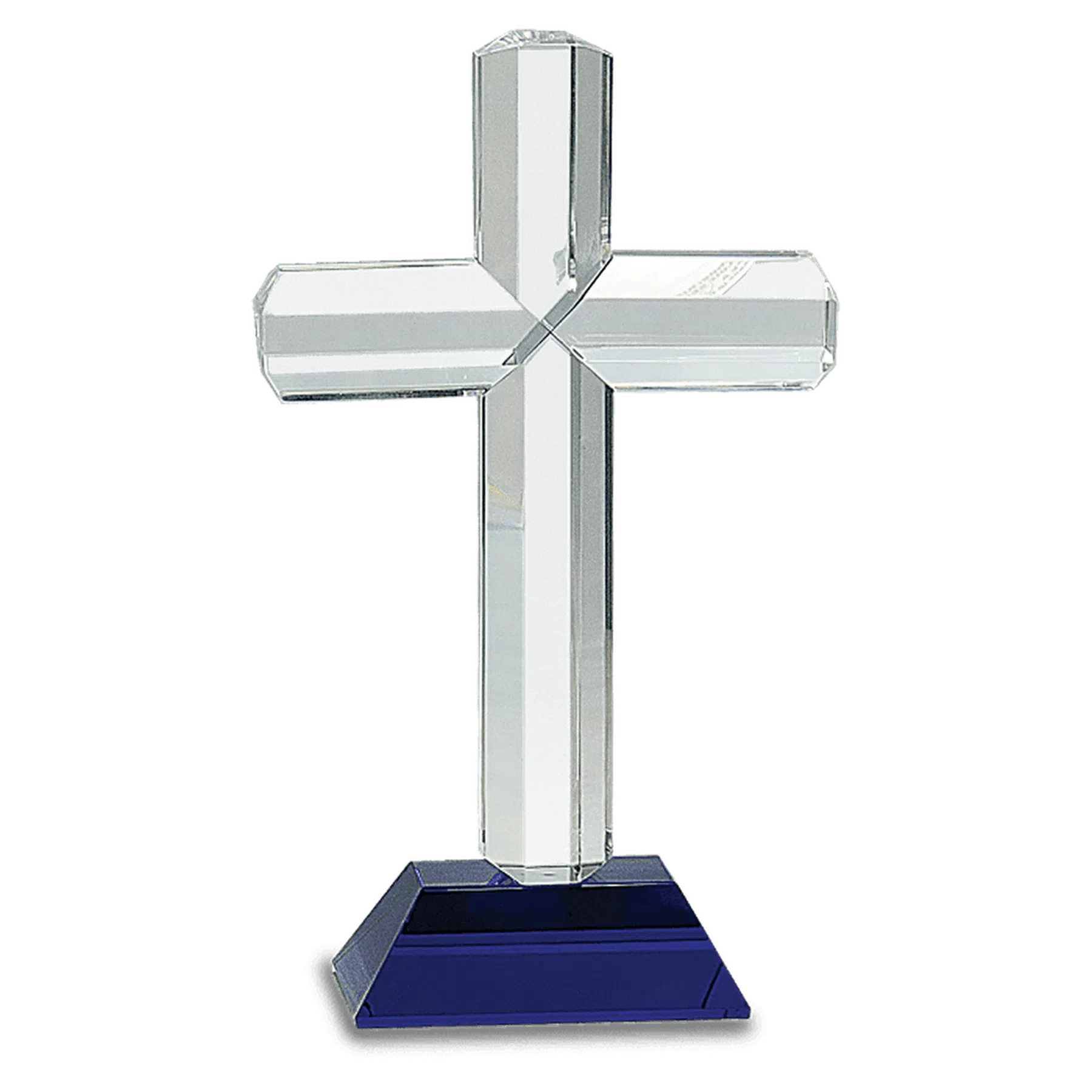 8 1/2" Crystal Cross on Blue Pedestal Base