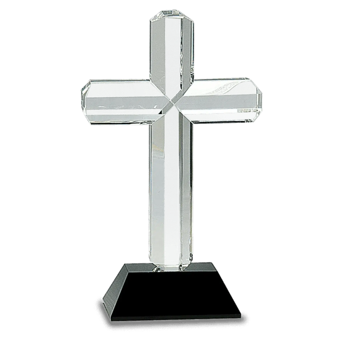 8 1/2" Crystal Cross on Black Pedestal Base - LightForce Laser Engraving, LLC