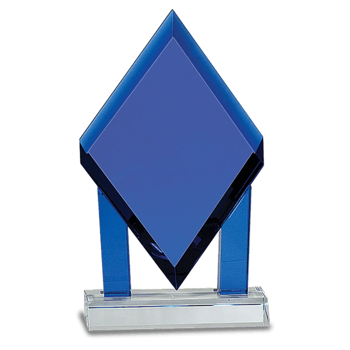 8 3/4" Blue Crystal Floating Diamond with Blue Columns on Clear Base - LightForce Laser Engraving, LLC