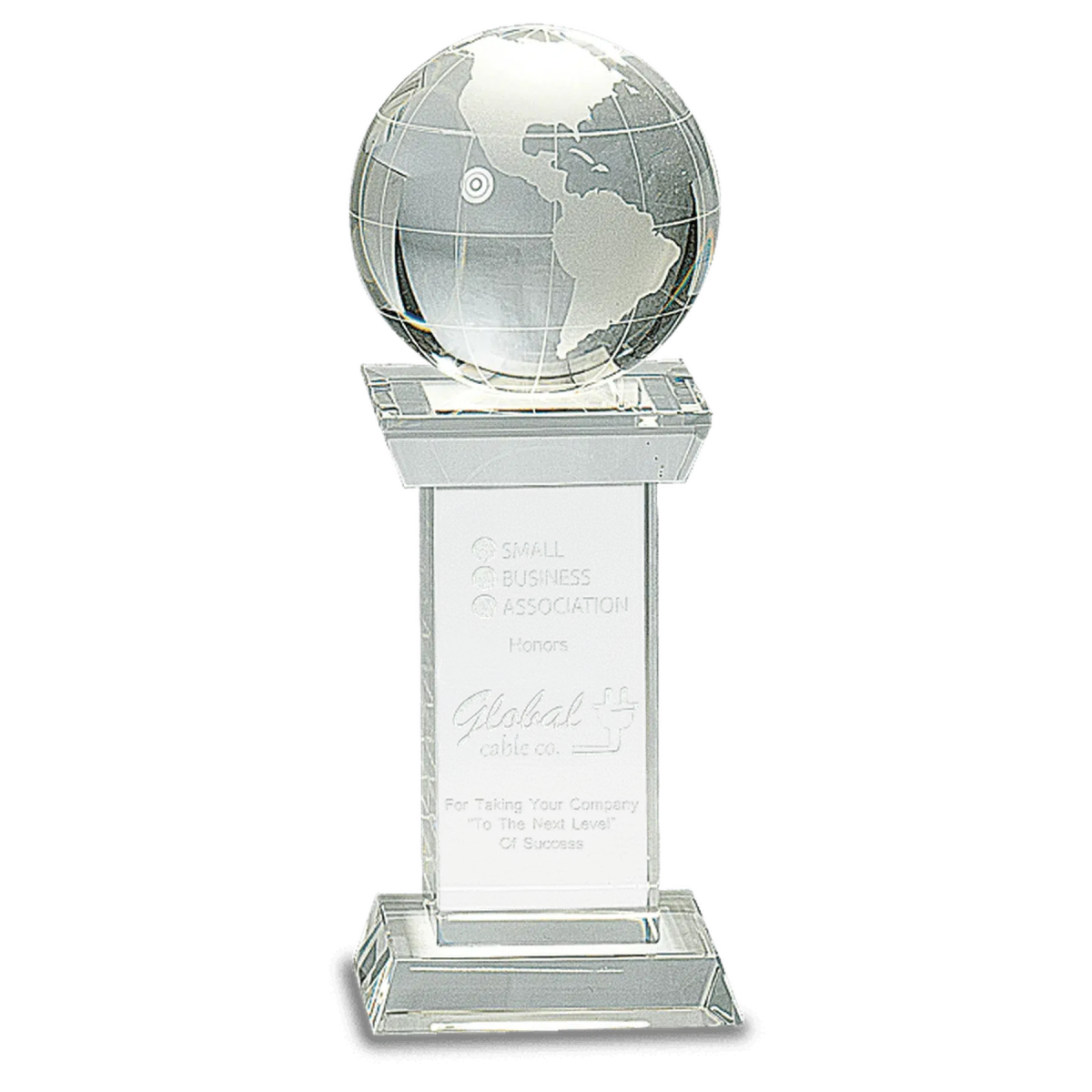 8" Crystal Globe on Clear Tower - LightForce Laser Engraving, LLC