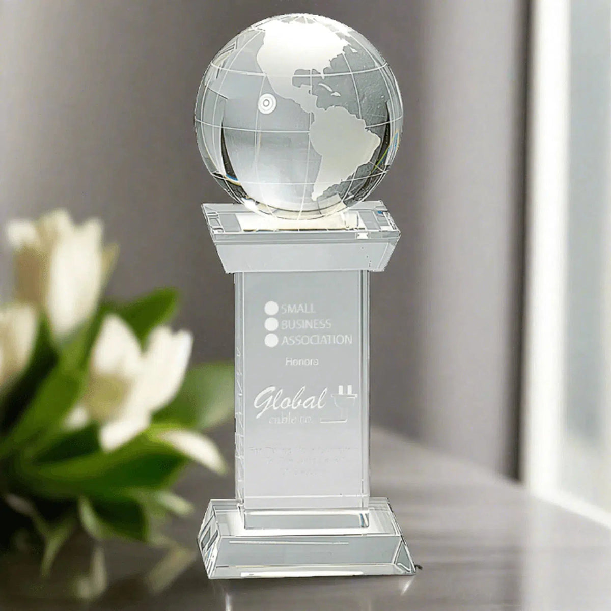 8" Crystal Globe on Clear Tower - LightForce Laser Engraving, LLC