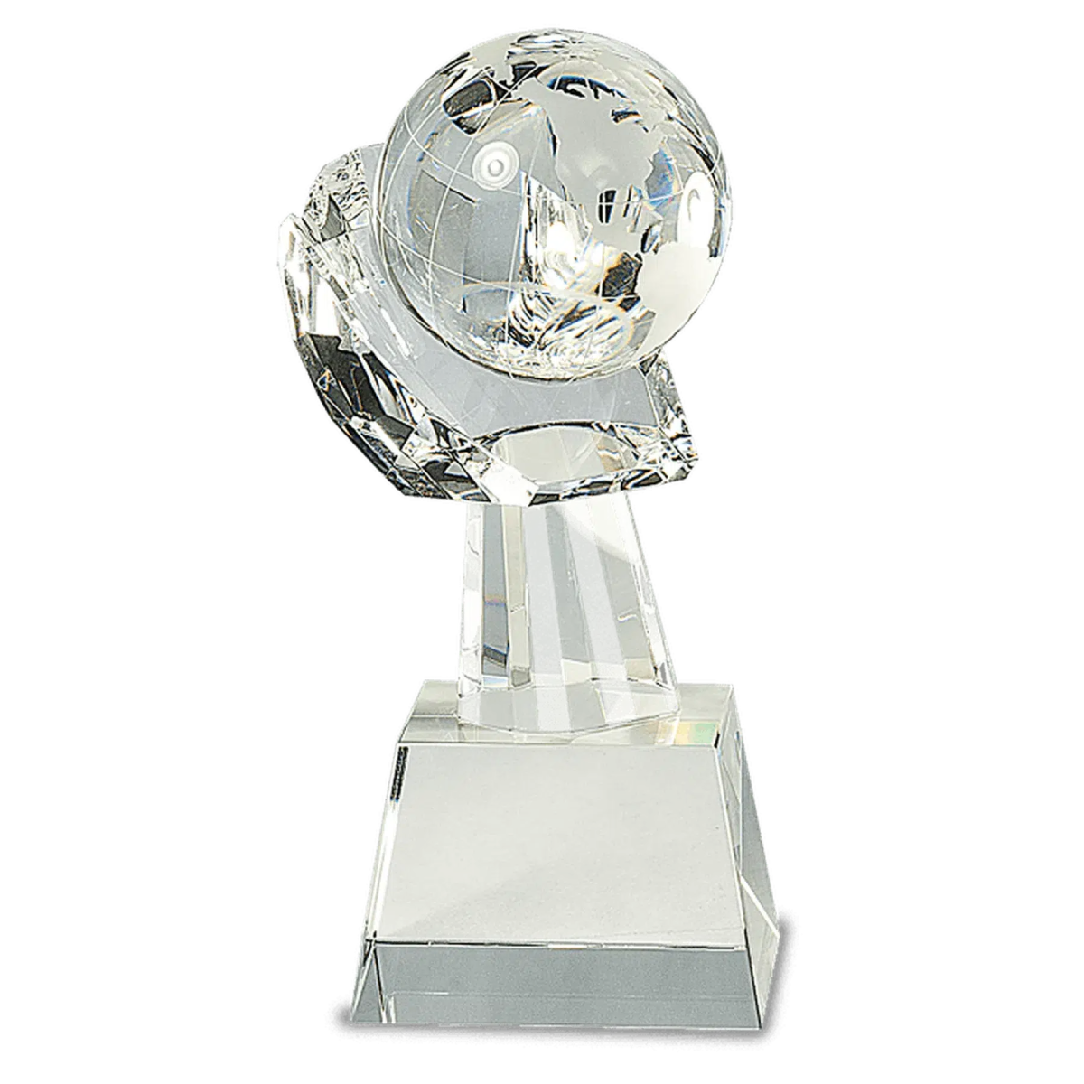 8" Optic Crystal Globe in Hand - LightForce Laser Engraving, LLC