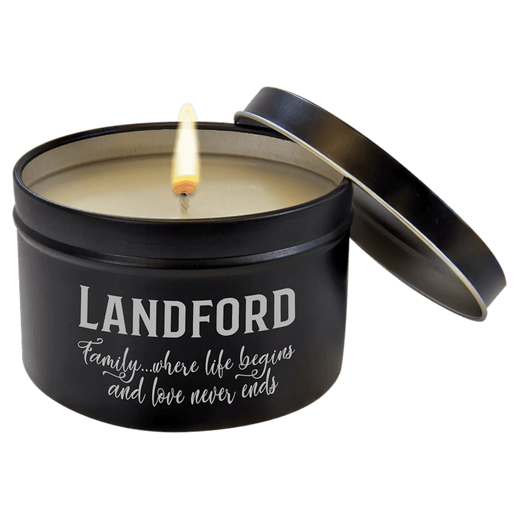 8 oz. Personalized Candle in a Black Metal Tin (8 Scents)