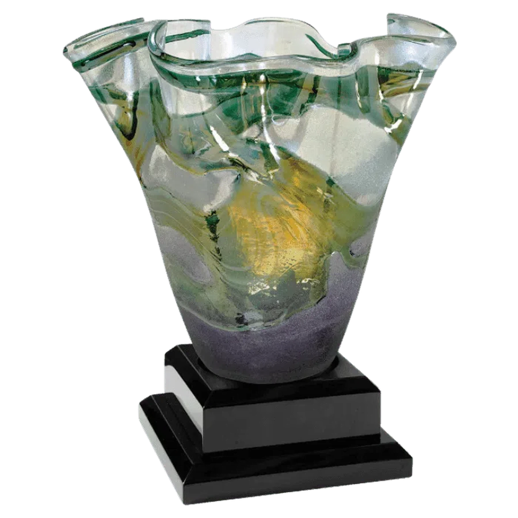 8" x 8" Black Royal Piano Finish Pedestal Base for Scalloped Art Glass Vases