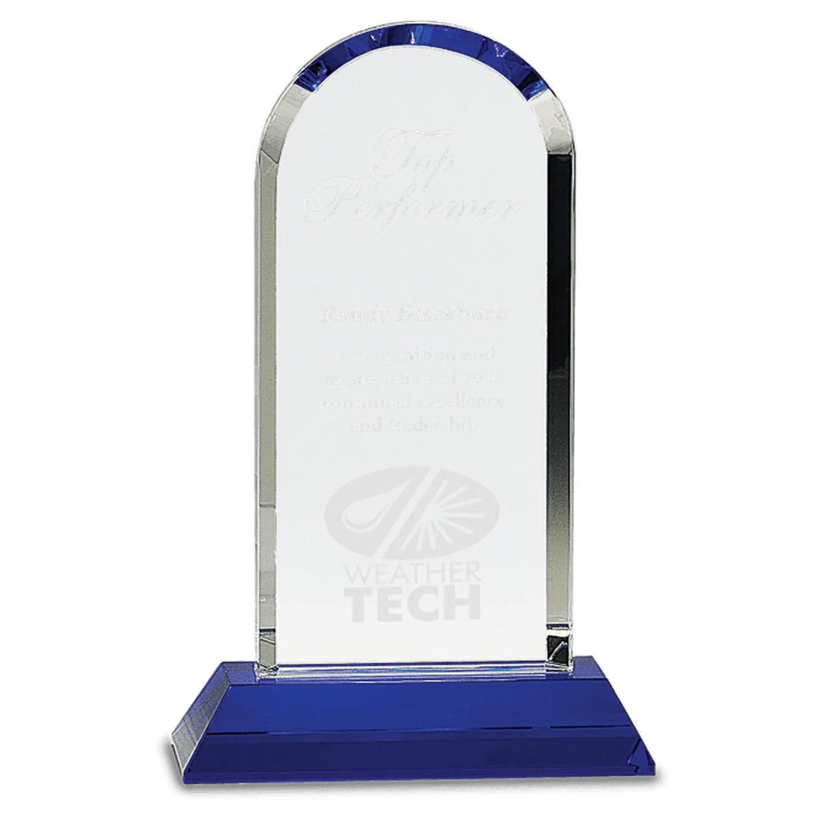 9 1/4" Clear Crystal Dome on Blue Pedestal Base - LightForce Laser Engraving, LLC