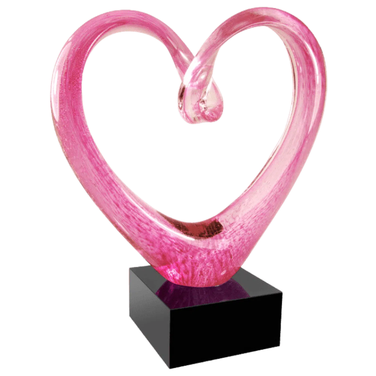 9" Pink Glass Heart with Black Base - LightForce Laser Engraving, LLC