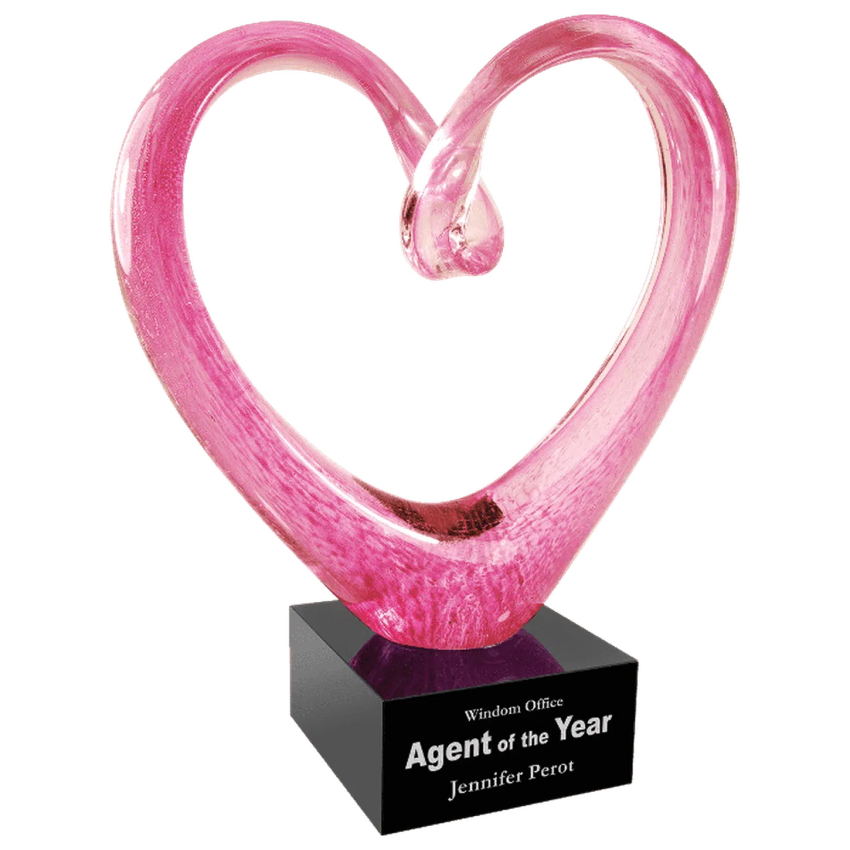 9" Pink Glass Heart with Black Base - LightForce Laser Engraving, LLC