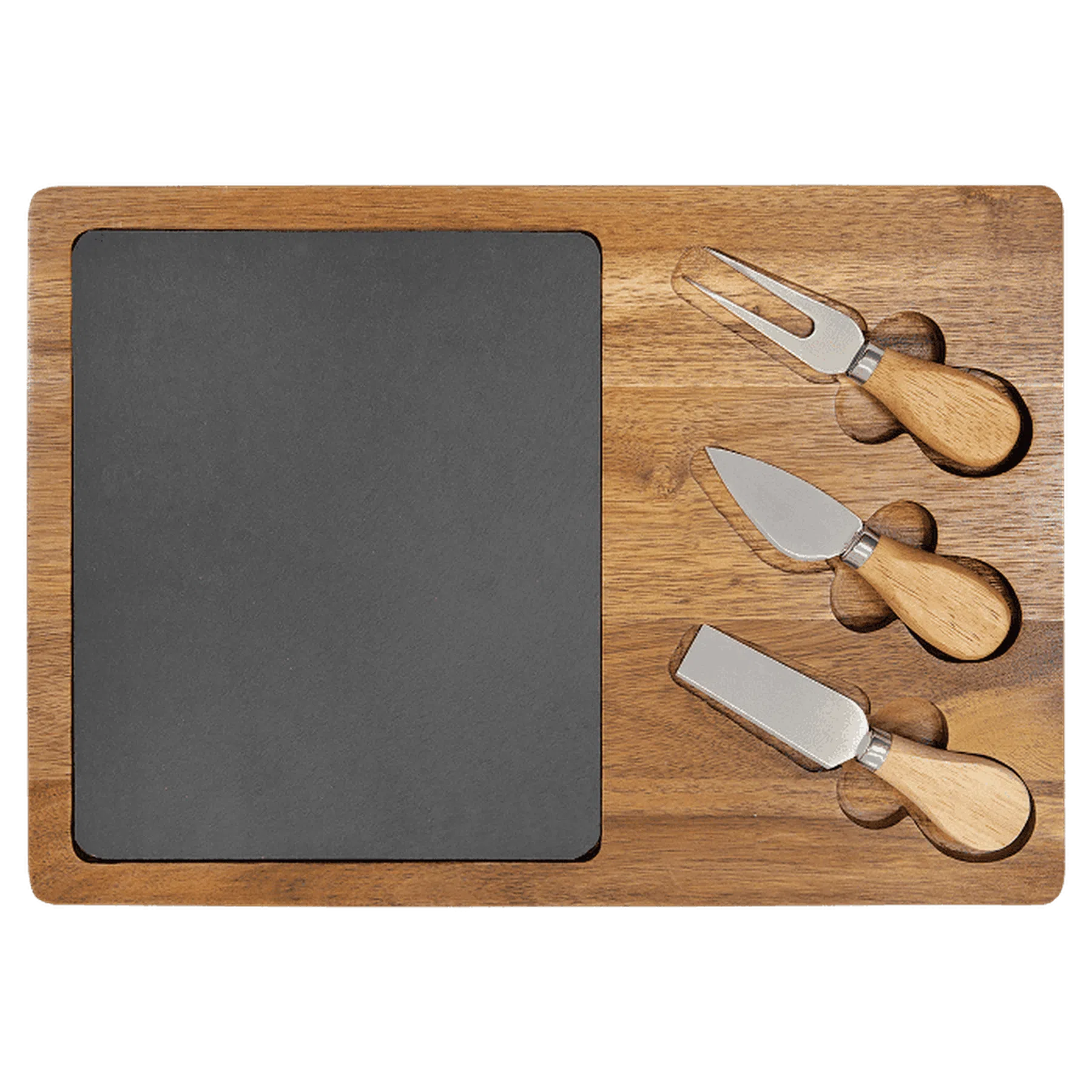 Acacia Wood/Slate Rectangle Cheese Set with Three Tools