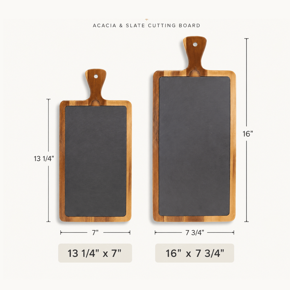 Custom Engraved Acacia & Slate Charcuterie Board with Paddle Handle -