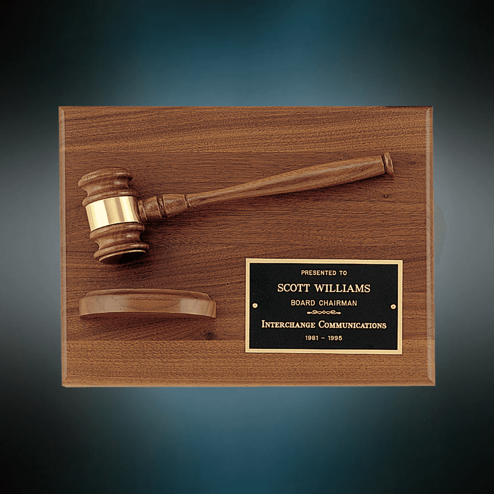 American Walnut Gavel Plaques with Black Brass Plate and Sounding Block
