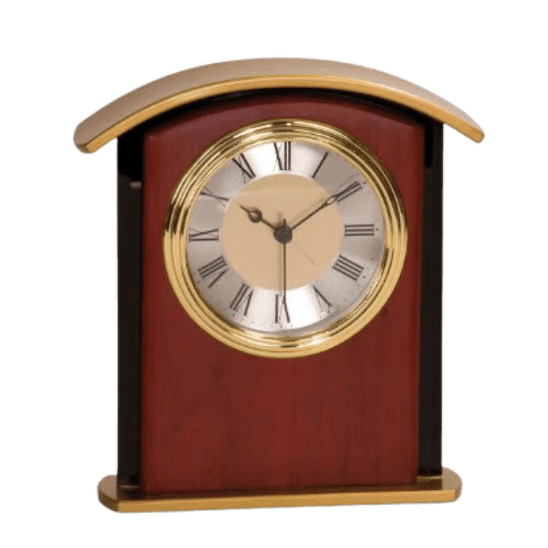 Arch Gold Top Mahogany Finish and Glass Desk Clock