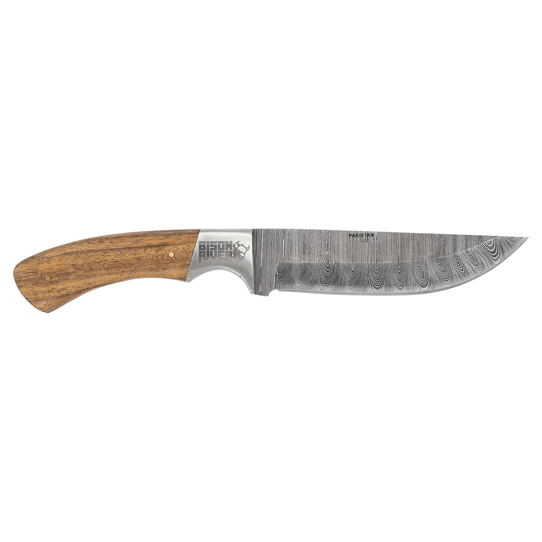 Bison River Acacia Fixed Blade Knife | Damascus Steel & Leather Sheath 7 3/4"