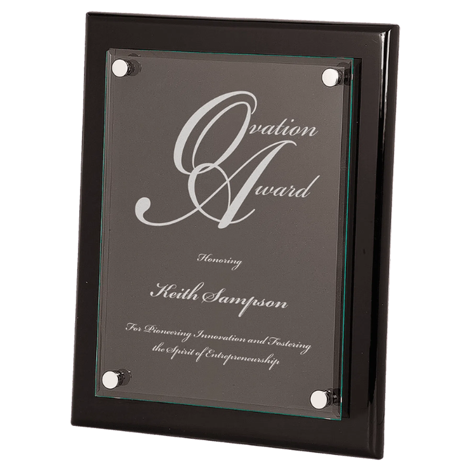 Black Piano Finish Floating Glass Plaque