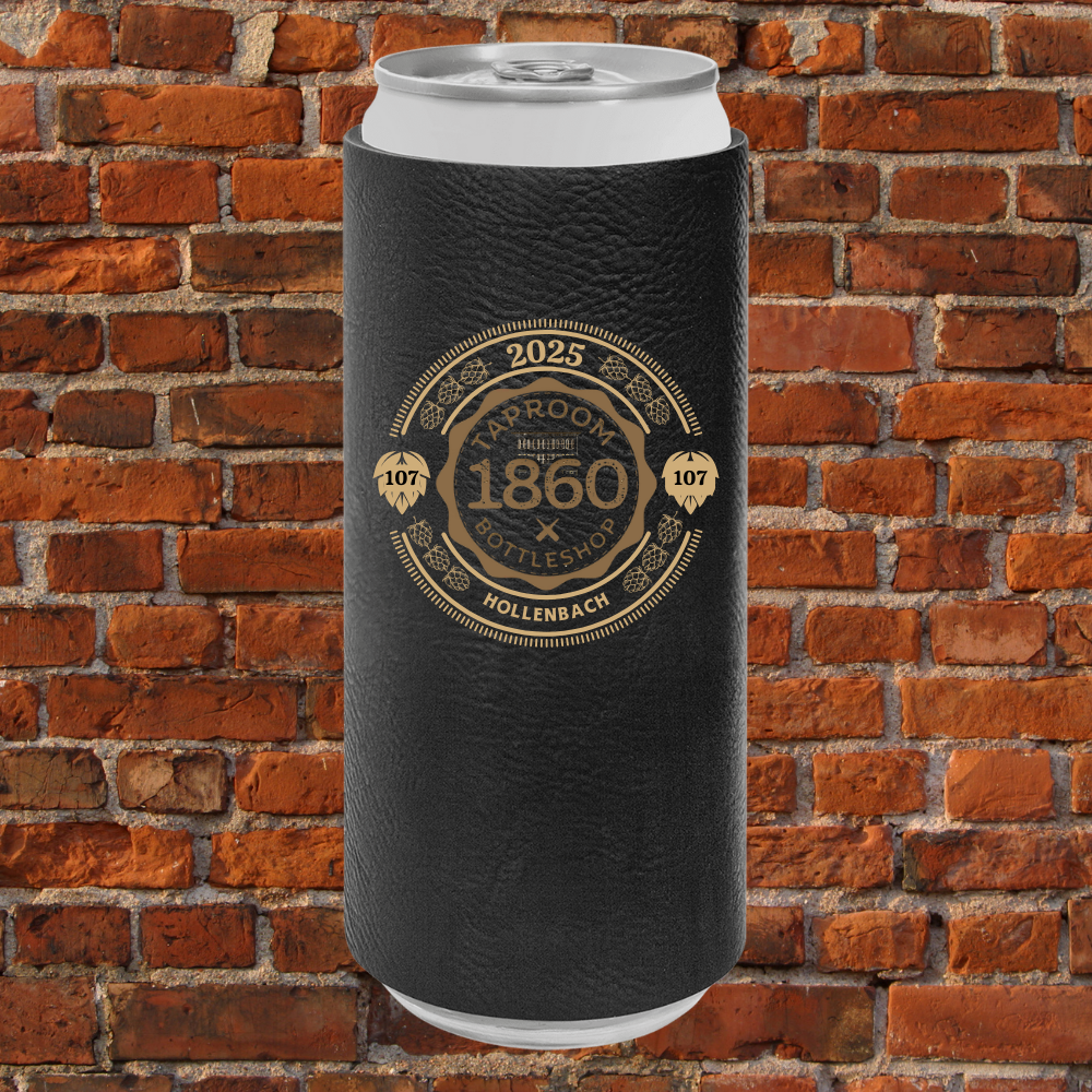 1860 Black Slim Leatherette Beverage Holders with Bottlecap Logo Personalization for Mug Club Members 