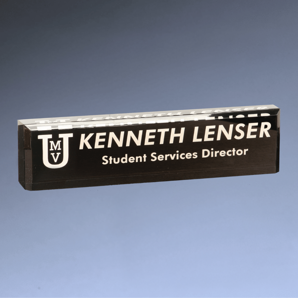 Acrylic Name Bar - Custom Engraved Clear and Black Desk Display