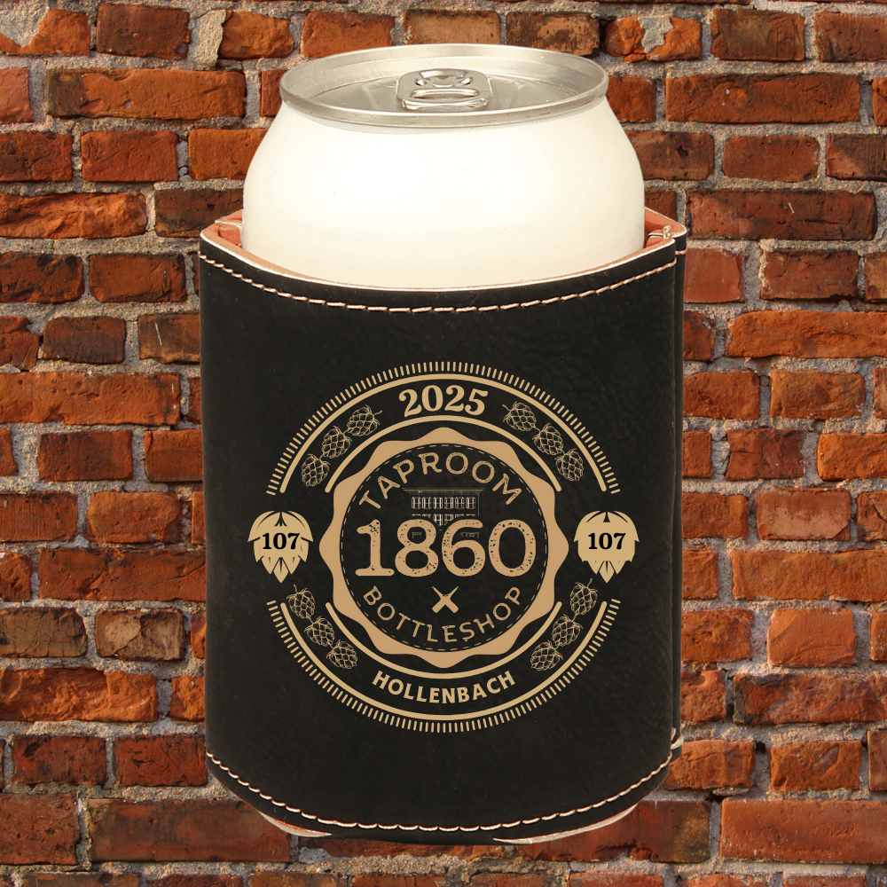 1860 Black Regular Leatherette Beverage Holders with Bottlecap Logo Personalization for Mug Club Members 