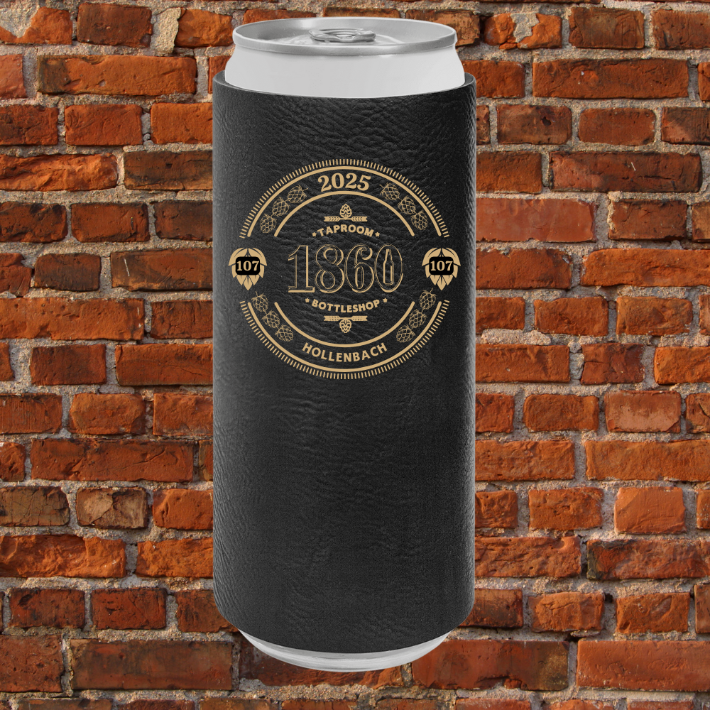 1860 Black Slim Leatherette Beverage Holders with Classic Logo Personalization for Mug Club Members 