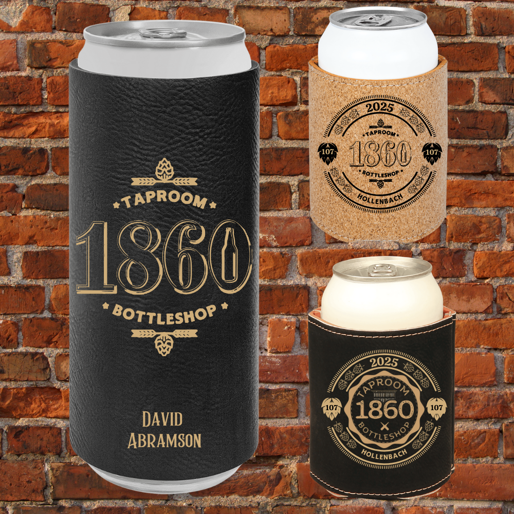 Black and Cork Leatherette 1860 Leatherette Beverage Holders With Personalization (Slim or Regular)