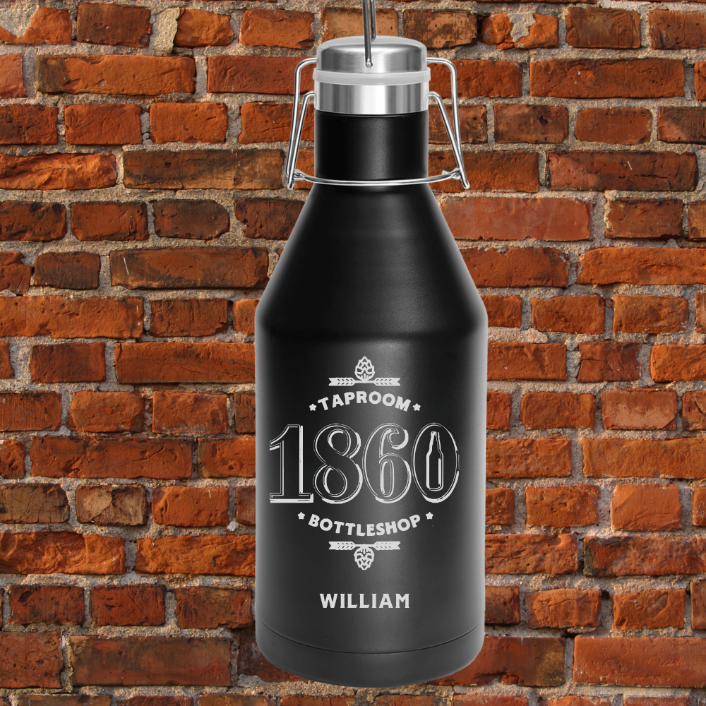 1860 Stainless Steel  Polar Camel Growler (Black with Classic Logo and Personalization)