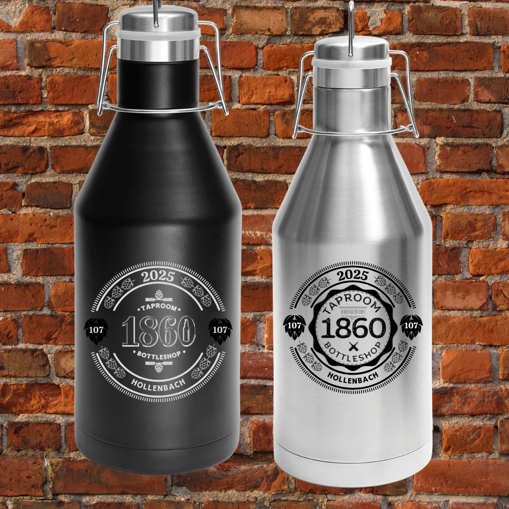 Black or Stainless 1860 64 oz. Polar Camel Growlers - (with Mug Club Personalization - Classic or Bottlecap Logos)